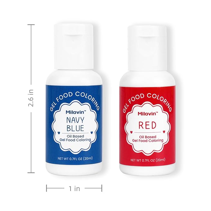2 Colors Oil Based Food Coloring for the 4th of July, Red Blue Edible Food Coloring Gel for Cake Decorating, Sugar, Candy Melts, Baking, Cookies, Icing Frosting, Meringues, Cream 0.7 Fl. Oz/bottle(Navy blue, Red)
