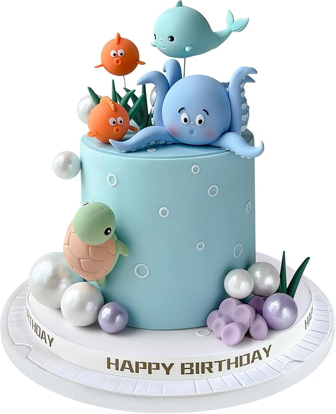 17 PCS Under the Sea Cake Decorations Ocean Animals Cake Topper with Cake Balls Decorations for Under the Sea Theme Boys Girls Baby Shower Birthday Party Supplies