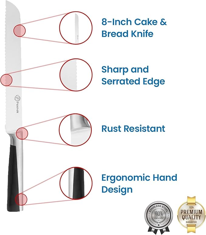 Pie Server Spatula and Cake Cutter Slicer, Stainless Steel Set - Kitchen Essentials for Cutting & Serving Desserts, Brownies, Lasagna (Black, 13 inches)