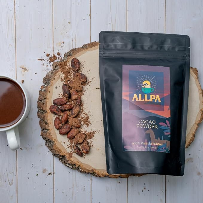 Allpa Peruvian Cacao Powder 8 oz, 100% Pure Unsweetened Single Origin Cacao from San Martin, Peru, Non-Alkalized, Lightly Roasted, Vegan, Gluten Free, Great for Smoothies, Baking & Hot Chocolate