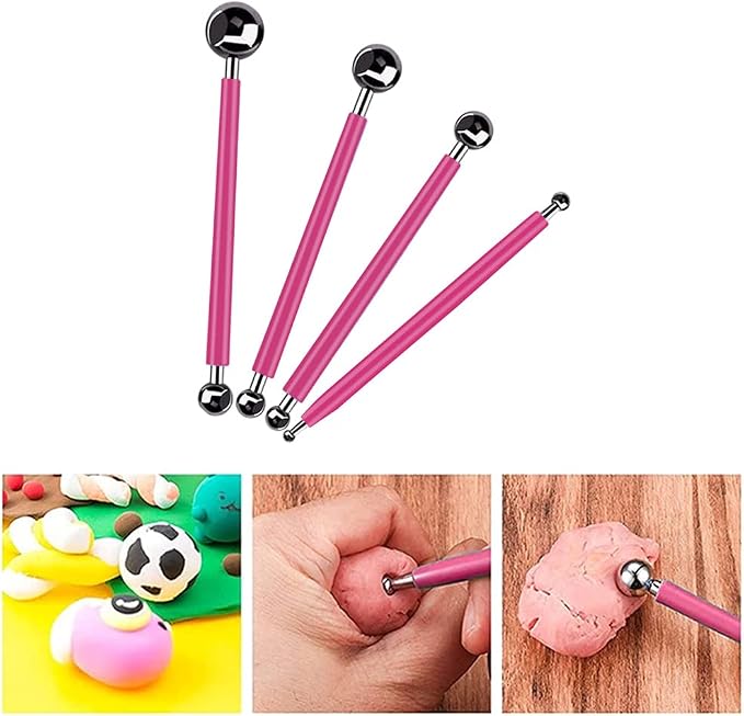 4 x Fondant Cake Decorating Clay Flower Sugarcraft Ball Model DIY Tool 8 Sizes boxs (Pink)