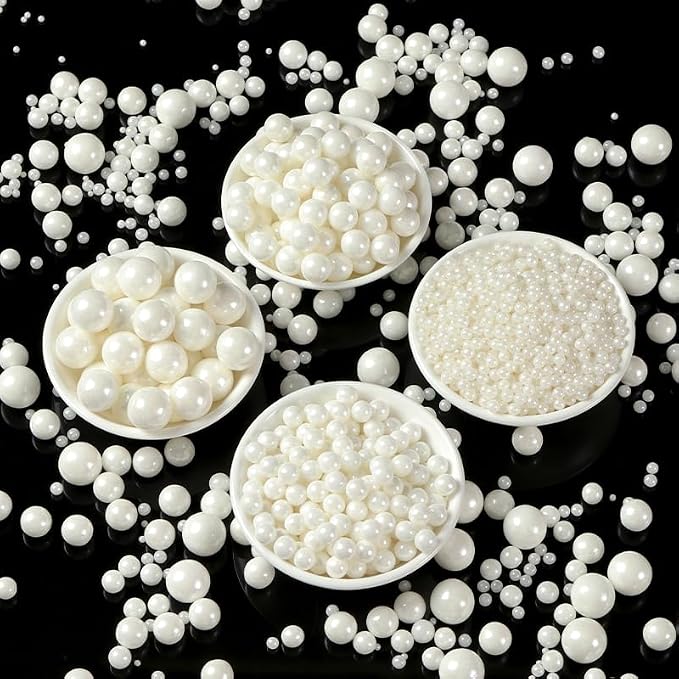 Sprinkles Edible White Pearls Sugar Candy 142g/ 5.01oz White Pearls Baking Cakes Cupcake Toppers and Cookie Ice Cream Decorations for Wedding Parties Valentines Day Halloween Christmas