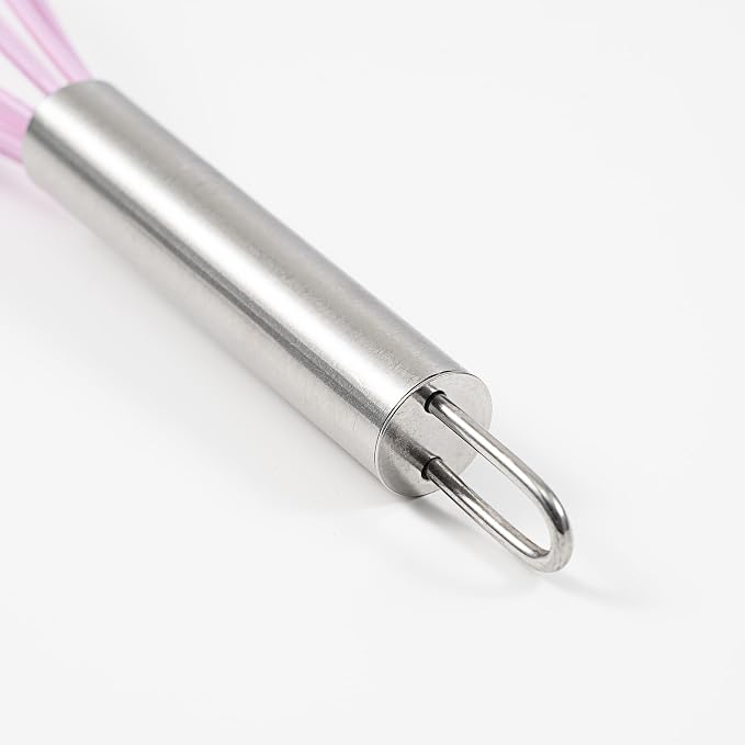 Mini Whisks 6 inch 4Pcs silica gel stainless steel Whisk, Hand Egg Mixer for Flour Cake Egg, Kitchen Cooking Baking Use Whisk (purple)