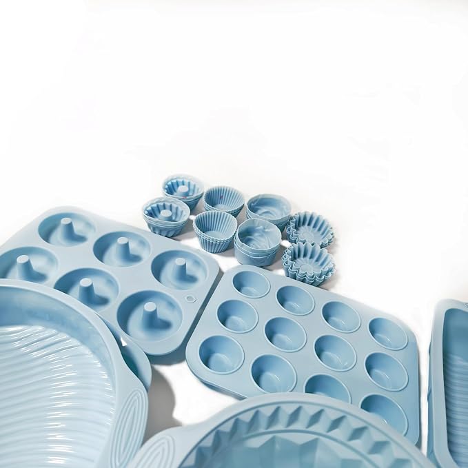 30PCS Nonstick Silicone baking set,Silicone Cake Molds, Baking Sheet, Donut Pan for baking sets with 24 Pack Cupcake Mold Baking Cups