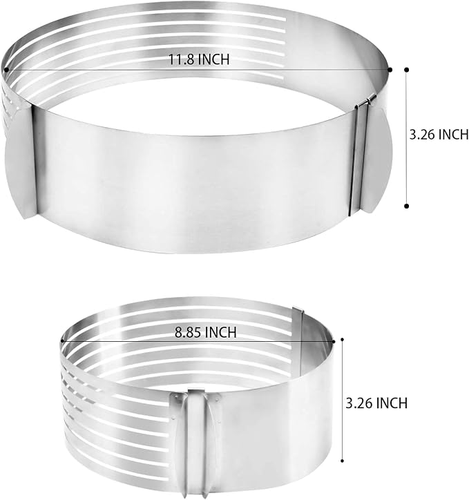 Oranlife Cake Leveler Slicer, Adjustable Round Cake Rings, Cake cutter, 7 Layer Stainless Steel Cake Slicing Accessories, 9.8-12.2 inch