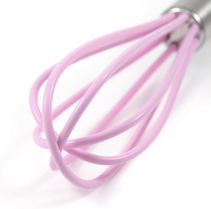 Mini Whisks 6 inch 4Pcs silica gel stainless steel Whisk, Hand Egg Mixer for Flour Cake Egg, Kitchen Cooking Baking Use Whisk (purple)