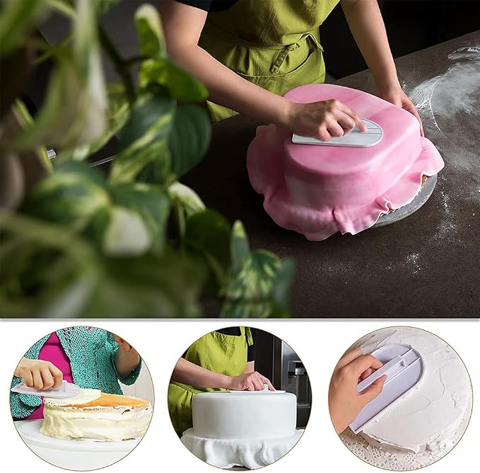 2 Pcs White Plastic Fondant Icing Smoother Polisher Icing Scraper Paddle Tool for Cake Decoration Sculpting and Modeling Tools Decorating Tools