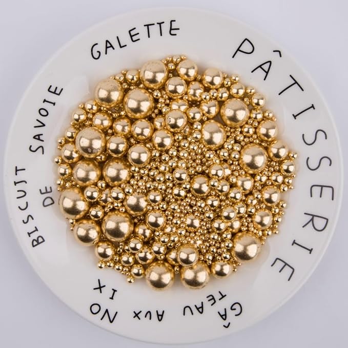 Sentovac Bright Gold Pearl Sugar Sprinkles for Cake Decorating | Mixing Size Cupcake Toppers | 1 Bottle 4.23oz/ 120g Decorating Celebrations Wedding Shower Party Chirstmas Supplies