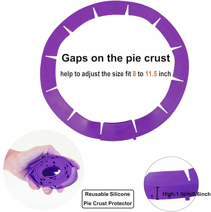 Adjustable Pie Crust Shield Protector Pie Edge Protector Tools Round Silicone Baking Cake Pizza Cover BPA-Free for Halloween Christmas Baking, Fits 8-11.5 Inches Pie (Purple-2pcs)