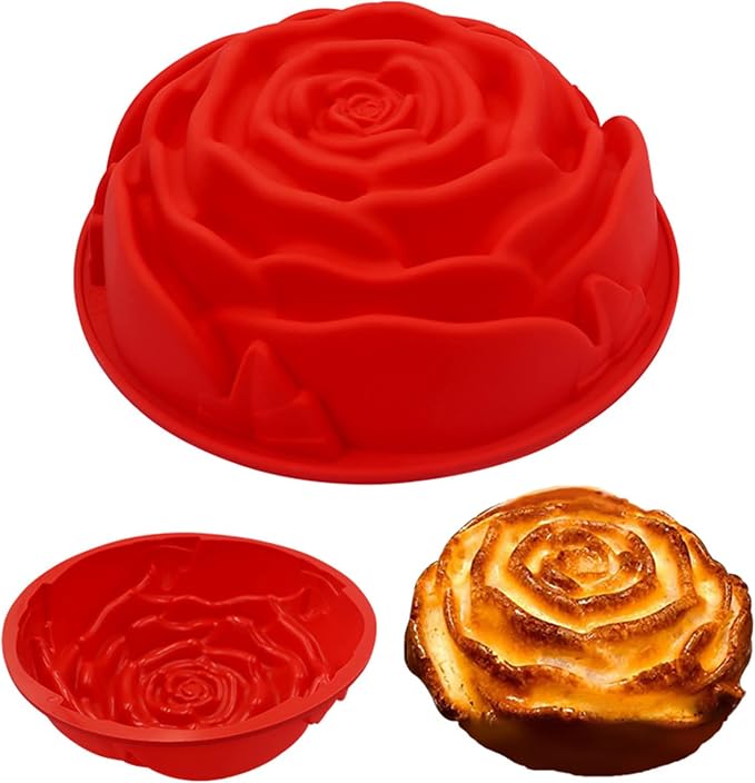 Joyeee 9.4'' Rose Flower Cake Mold Pan, Silicone Baking Mold for Birthday Cake, Muffin, Bread, Pie, Flan, Tart, Mousse, Cheesecake - Non-Stick Baking Trays - Great For Parties, Holidays