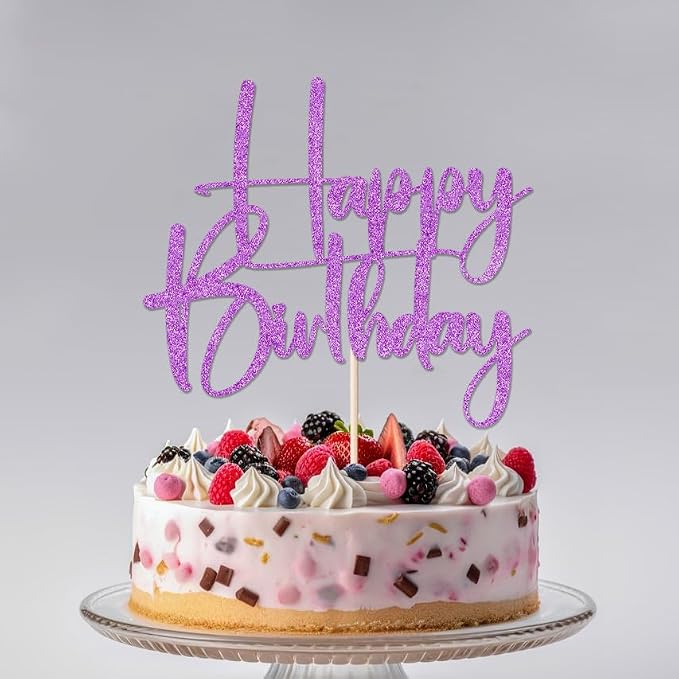 purple Happy Birthday Cake Topper, Happy Birthday Cake Bunting Deco, Baby Gender Reveal Party/Anniversary Party Decoration Supplies