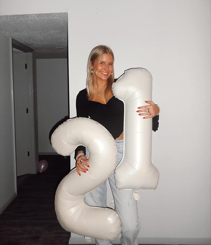 40 Inch Cream 1 Balloon for First Birthday, 1st Number Balloons Cream Birthday Decorations for Girl Boy Kids Toddler Baby, One Giant Number 1 Balloon