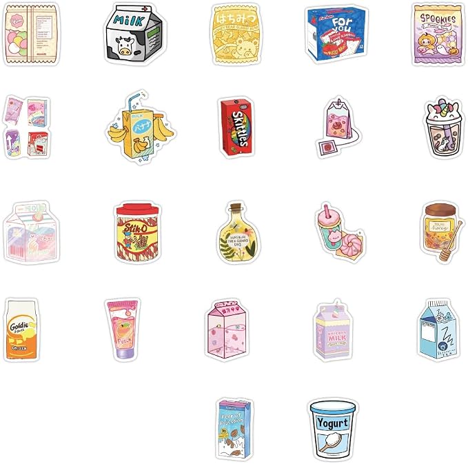 100pcs Cute Snack, Food, and Drink Stickers Set - Kawaii Small Stickers for Teens, Boys, Girls, and Adults