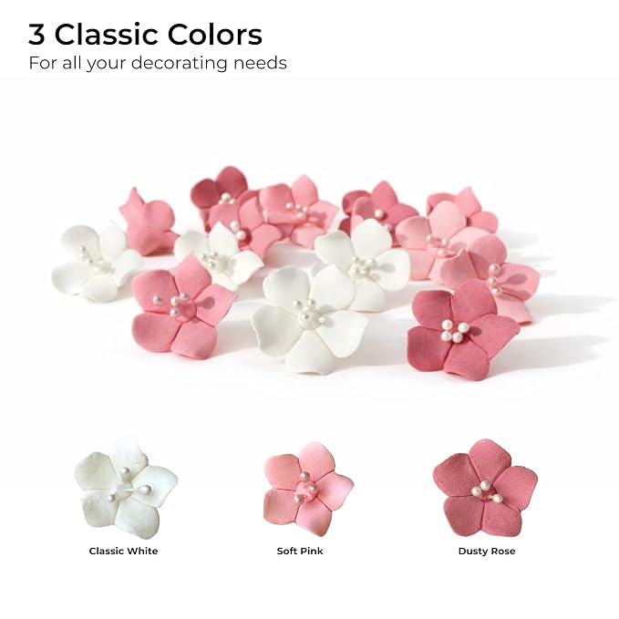 Global Sugar Art Blossom Sugar Cake Flowers with Pearl Stamens, Pink Unwired, 24 Count by Chef Alan Tetreault