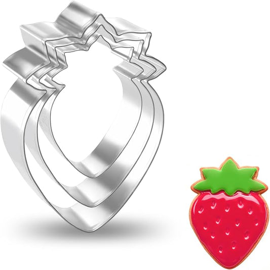 3 Piece Strawberry Cookie Cutter Set - 3.5", 2.83", 2.1" Fruit Cookie Cutters Shapes, Stainless Steel Funny Cookies Baking Cutter for Biscuit Dough Fondant