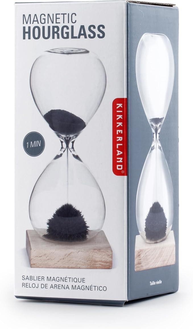 Kikkerland Magnetic Hourglass Timer – Elegant, Relaxing Decor for Home & Office – 1 Minute Timekeeper with Hidden Magnet & Wooden Base