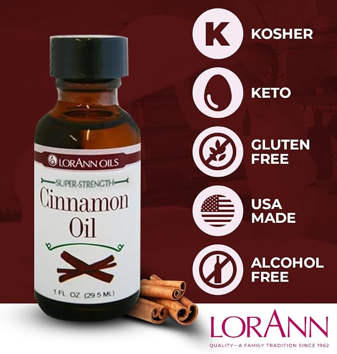 LorAnn Oils Super Strength Flavoring - Used For Candy Making, Flavoring Extracts, Baking, Hard Candy, and Flavor Oils - Bold, Natural Flavors 4X Stronger Than Extracts - Cinnamon Oil, 1 fl oz