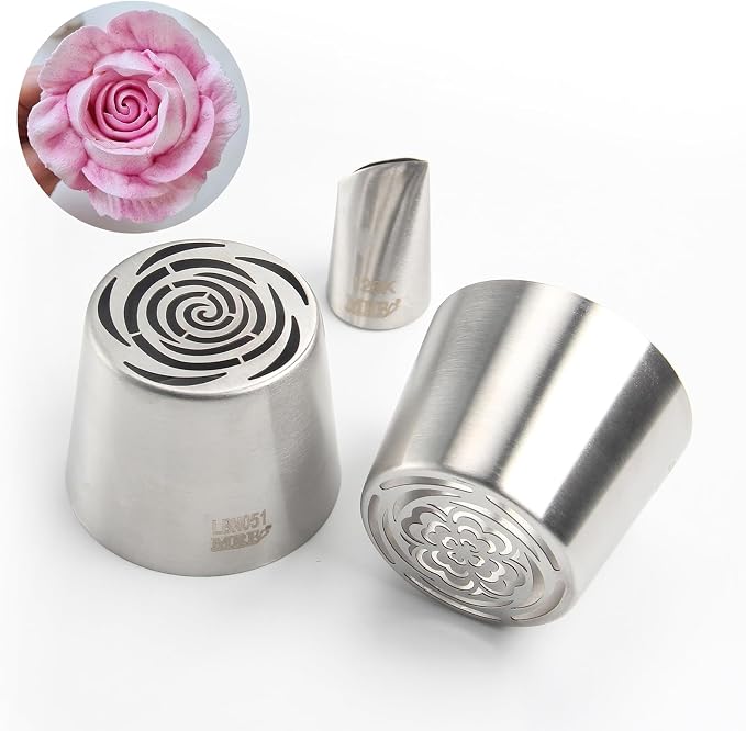 3 Pieces Stainless Steel Extra Large Russian Tulip Icing Tips Kit, Cupcake Dessert Marshmallow Piping Nozzle,2 XXL Russian Flower Tips,1 Medium Petal Tip for Cake Decorations