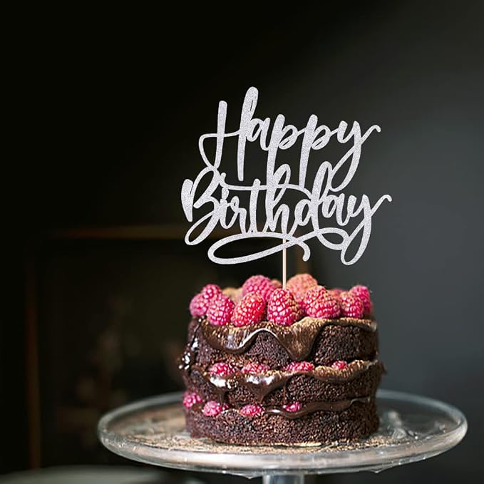 Kaoenla Silver Happy Birthday Cake Decoration-boys and girls, men and women Birthday/Anniversary cakes Selected decorative (Silver)