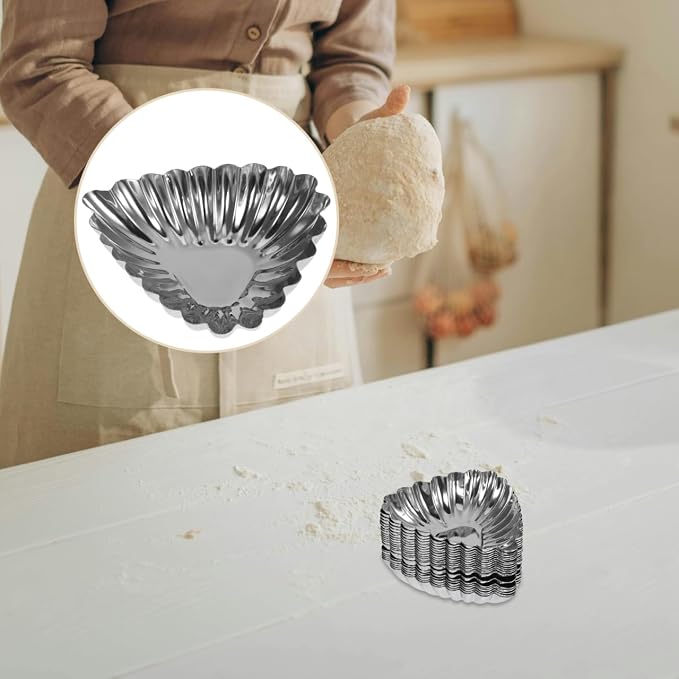 SHERCHPRY 20 Pack Egg Tart Molds Stainless Steel Tart Pans for Baking Pies Cheesecakes Cupcakes and Desserts Fluted Kitchen Cooking Molds for Home Bakery Restaurant Use