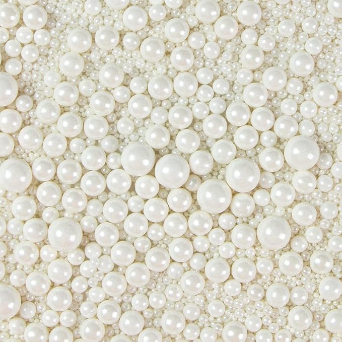 Sprinkles Edible White Pearls Sugar Candy 142g/ 5.01oz White Pearls Baking Cakes Cupcake Toppers and Cookie Ice Cream Decorations for Wedding Parties Valentines Day Halloween Christmas