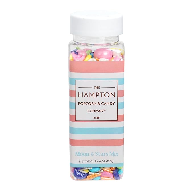 Moon & Stars Sprinkle Mix White, Blue, Yellow, Pink, Purple, Green, Orange 4.4 oz, Sprinkles For Cake Decorating, Baking, Ice Cream & More, The Hampton Candy Company