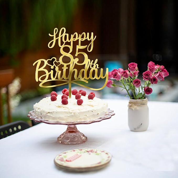 Sleyberoy Acrylic Happy 85th Birthday Cake Topper- Hello 85,Cheers to 85 Years,85th Anniversary/Birthday Party、 men and women Happy Eighty-five Birthday Selected cake decoration (85th)