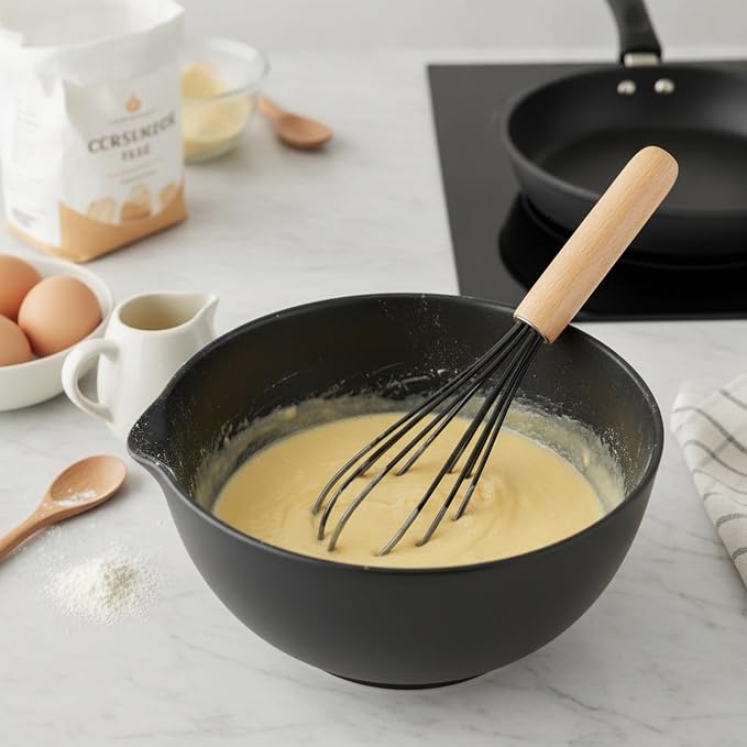 Manual Whisk with Silicone Head and Wood Handle for Coated Cookware (1 PC)