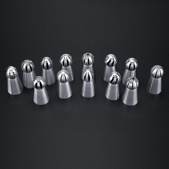 13 PCS Russian Piping Tips, Stainless Steel Russian Piping Tips Set, Russian Tips Set for Decorating Cake Cream Cookies Pastry Baking Tools