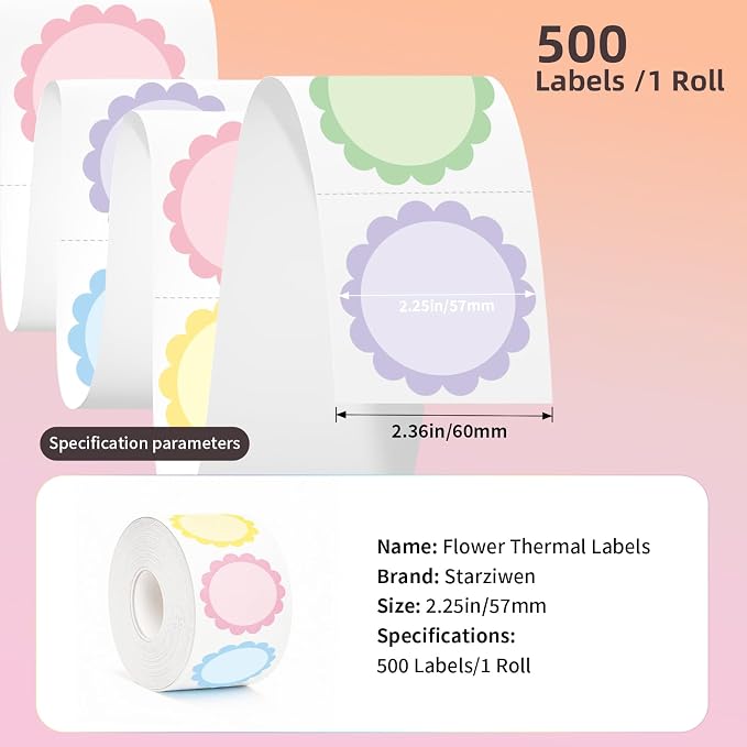 500 Pcs 2.25" Round Thermal Labels, Scalloped Multi-Colors Blank Circle Sticker for Small Business, Bakery Packaging, Waterproof for Direct Thermal Label Printers (5 Colors Dual-Tone)