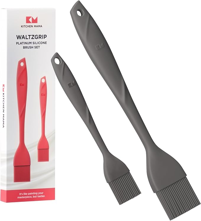 Kitchen Mama WaltzGrip Platinum Silicone Basting Pastry Brush, Metal Gray | Set of 2, Heat-Resistant, Dishwasher-Safe, For Cooking, Baking, Grilling