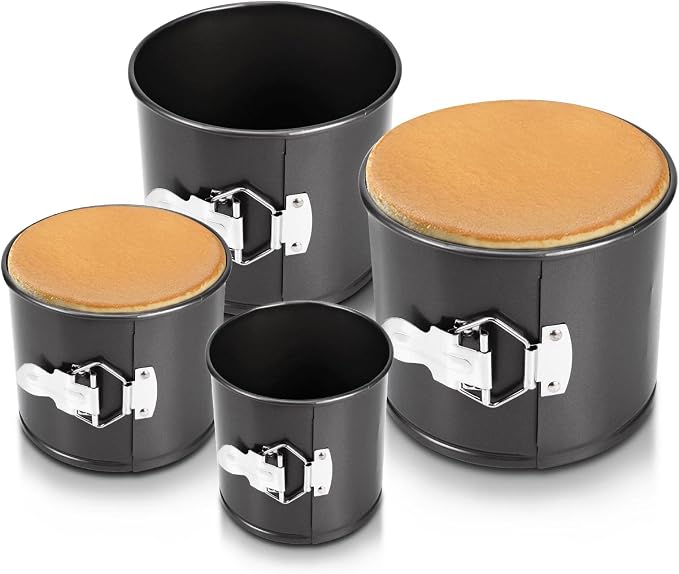 4Pcs Springform Cake Pan(4”/4.7”/5.7”/6.7”), Heighten Mini Nonstick Carbon Steel Cheesecake Pan, Leakproof Cake Baking Pans with Removable Bottom, Mini Spring Form Pan
