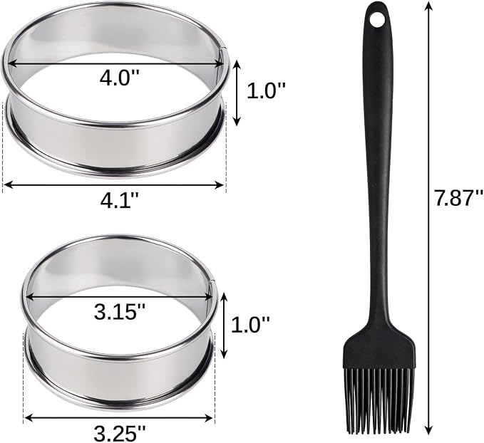 FANGSUN 12 Packs English Muffin Rings, 4 Inch + 3.15 Inch Stainless Steel Crumpet Rings, Tart Rings for Baking Double Rolled Nonstick Round Cake Ring, Metal Pastry Ring Mold