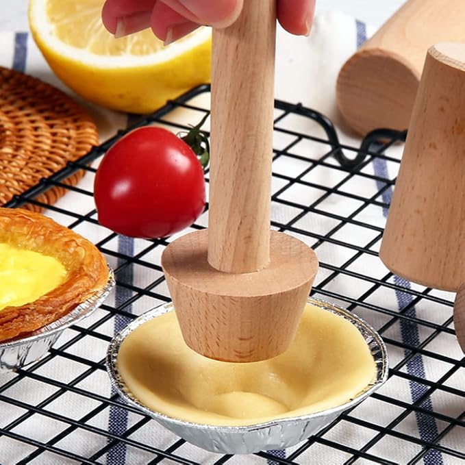Double Sided Wooden Tart Tamper Set Tart Pan Wooden Molds Egg Tarts Tamper Pastry Tools DIY Baking Shaping Kitchen Tool