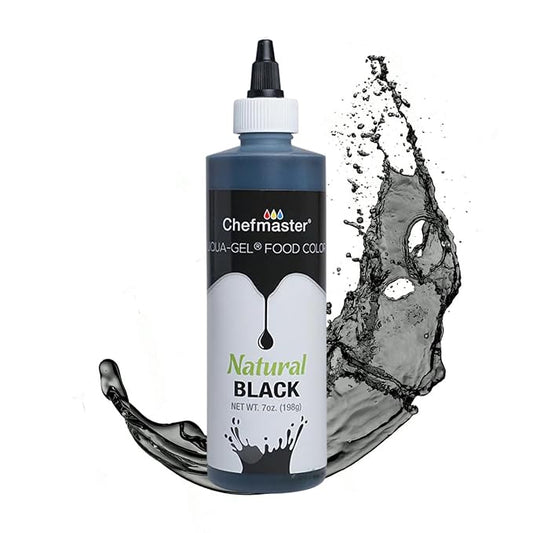 Chefmaster Black Natural Food Coloring | Plant-Based Dye for Icing, Fondant, Mousse, Pudding | Decorating Non-Bake Desserts | Easy-to-Use | Manufactured in the USA | 7 oz
