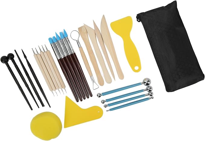 27 Pcs Multipurpose Clay Tools Set for Modeling Sculpting Pottery Crafts, DIY Polishing Engraving Kit with Silicone Pens, Fondant Sticks, Carving Knives, and More, Ideal for