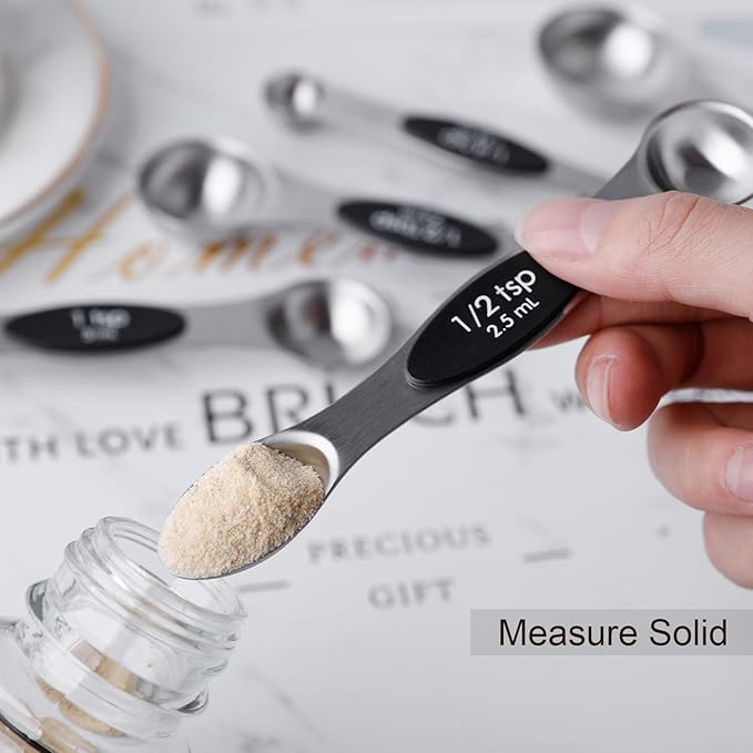 Magnetic Measuring Spoons Set of 8 Stainless Steel Stackable Dual Sided Nesting Teaspoons and Tablespoons for Measuring Dry and Liquid Ingredients