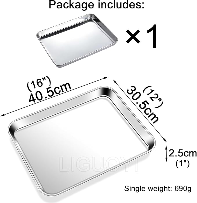 LIGUOYI Stainless Steel Oven Sheet Pan Tray Cookie Sheet, Rectangle Baking Tray Nonstick Warp Resistants Heavy Duty Sheet Pan Trays, Serving Tray for Kitchen, Smooth Edge Pan(40.5x30.5x2.5cm)
