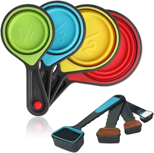 SOLIFEGOBLE Collapsible Measuring Cups and Spoons, Portable Measuring Cup，Food Grade Silicone for Liquid & Dry Measuring, 8 Piece Kitchen Measuring Tool