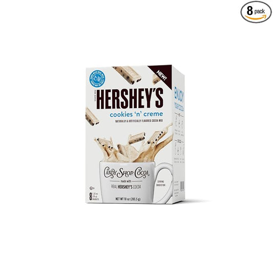 Candy Shop Cocoa HERSHEY'S COOKIES 'N' CREME Cocoa Mix Hot Chocolate Make Hot or Iced Cocoa Made With Real Milk Gluten Free 1.25 oz Packet (8 count)