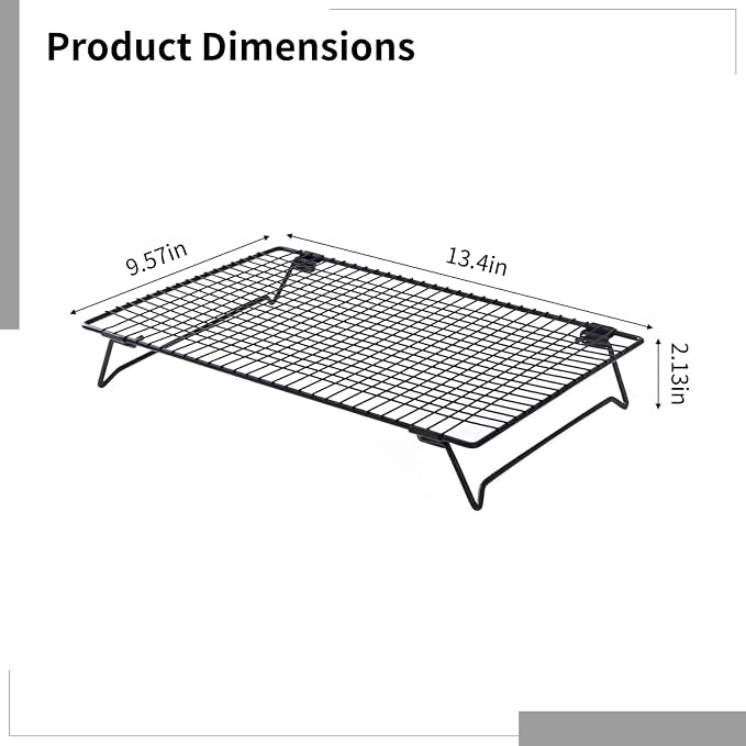 2 Pcs Cooling Racks for Baking, 13.4×9.4Inch Cookie Cooling Rack, Foldable Stackable Steel Wire Cooling Stands, Ideal for Cooling Cookies, Breads, Meats, and More