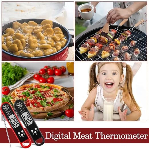 Meat Thermometer Digital for Grilling and Cooking - Waterproof Ultra-Fast Instant Read Food thermometers with Backlight & Calibration for Kitchen, Deep Fry, BBQ, Grill LCD(Red)