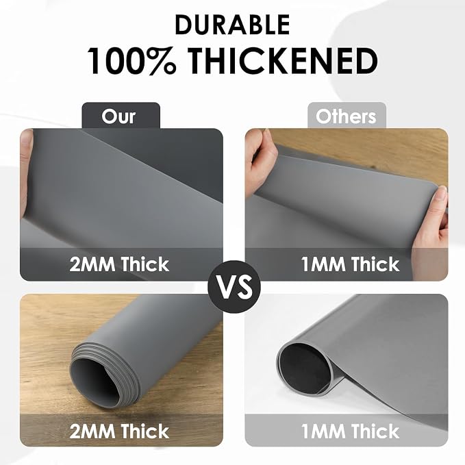Thick(2MM) Extra Large Silicone Mat for Kitchen Counter 39.4" x 23.6" Silicone Table Mat for Resin Workbench Mat Heat Resistant Mat Coffee Bar Mats,Dark gray