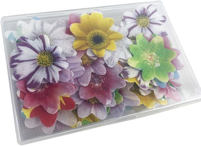 Set of 48 Edible Mini Flower Cupcake Toppers Wedding Cake Birthday Party Food Decoration Mixed Size & Colour