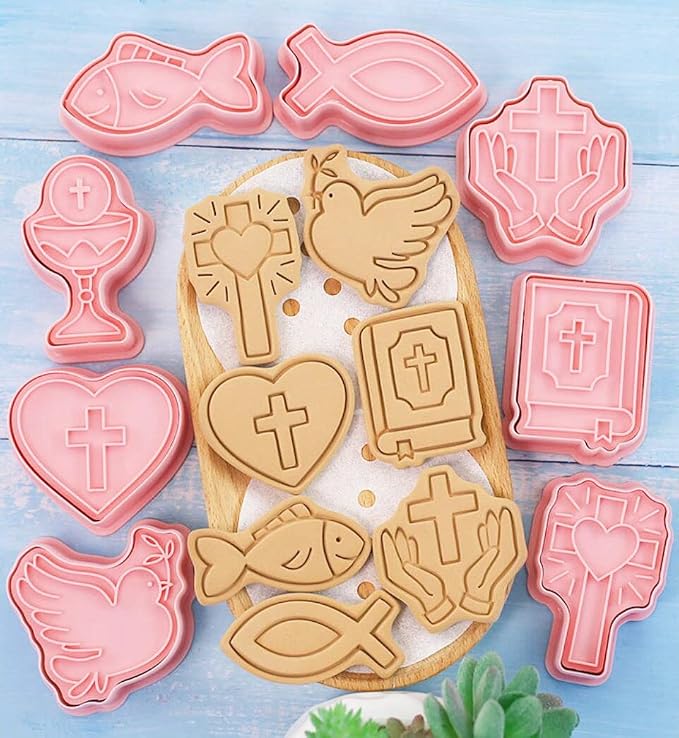 8 Pieces Christian Bible Cookie Cutters Plastic Cross Cookie Stamps Cookie Mould Press Cross Cookie Mould Set Baking Kitchen Tools (Cross 1227A)