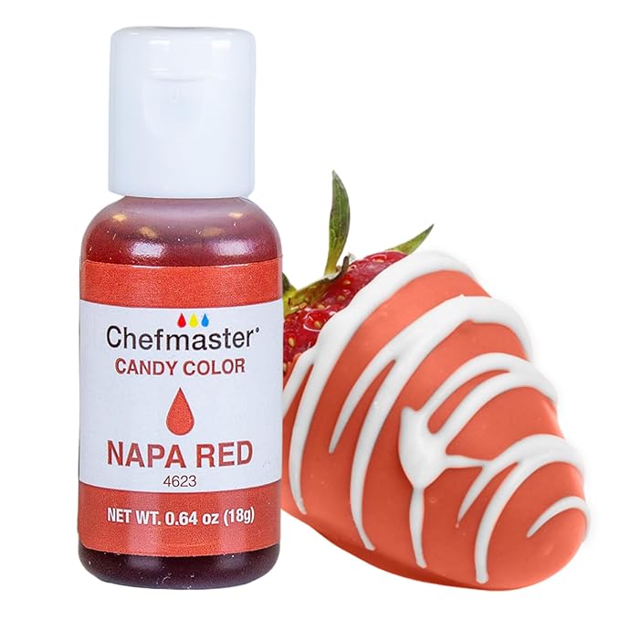 Chefmaster Napa Red Candy Color | True-Tone Shades | Oil-Based | Professional-Grade Dye | Chocolate, Strawberries, Cake Pops | Decorating | Easy-to-Use | Manufactured in the USA | 0.64 oz