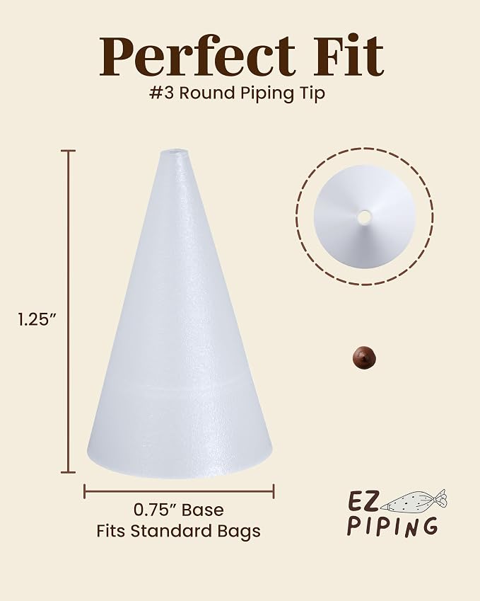 Reusable Plastic Piping Tips - Standard Size Round Tip #3 Icing Nozzles for Cake Decorating and Dessert Design Made from Food Grade Plastic, Baking Supplies Base Ø 0.75", Height 1.25" (20pcs)