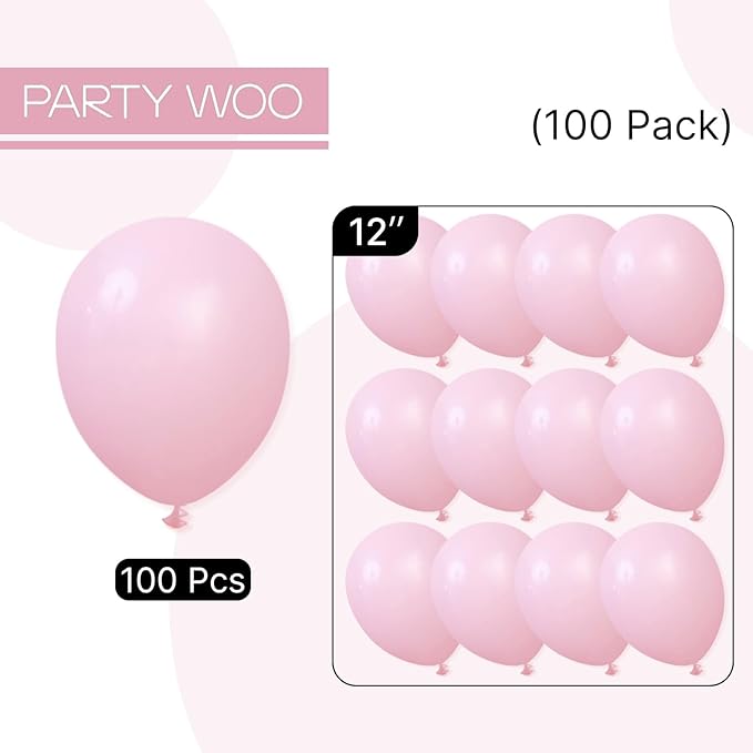 PartyWoo Light Pink Balloons 100pcs 12 Inch Pastel Pale Baby Pink Balloons for Baby Shower Gender Reveal Wedding Princess Butterfly Bachelorette Bridal Shower Birthday Party Decorations Pink-Y48