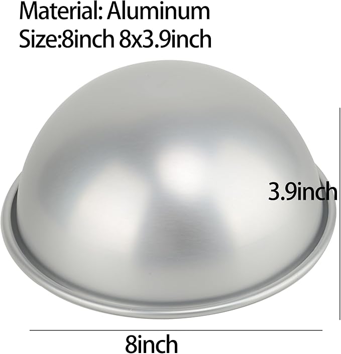 Kundalini 8 Inch Dome Cake Pan Hemisphere Cake Pan for Soccer, Basketball & Sports Ball Cakes Perfect for Princess Doll Dress & Shower Birthdays