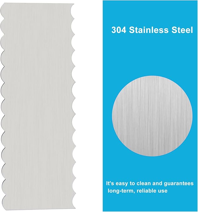 8.7 Inch Stainless Steel Cake Scraper, Double Sided Patterned Edge Stripe Edge Smoother Scraper Cake Decorating for Mousse Butter Cream (Style 3)